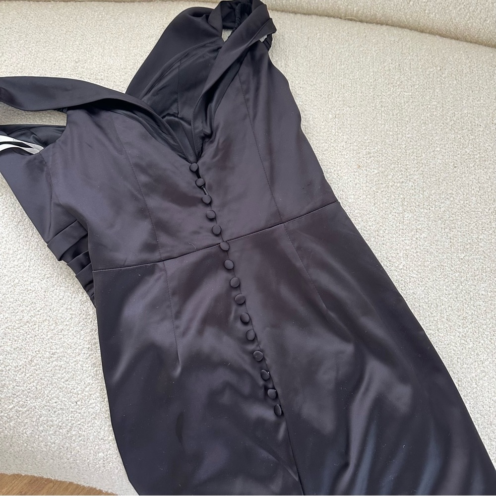 David's Bridal Satin Off-the-Shoulder Mermaid Bridesmaid Black Size 2 - Picture 6 of 10